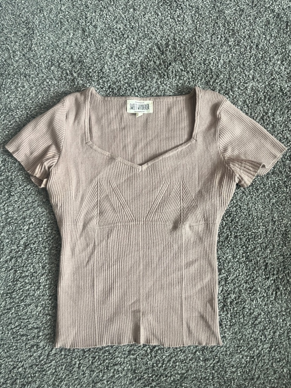 Sanctuary Short Sleeve Ribbed V-Neck Top in Dusty Mauve